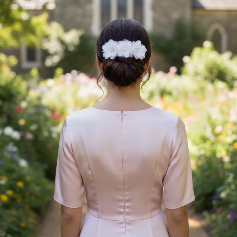 White Floral Hair piece , Handmade and NWOT - Picture 3 of 6